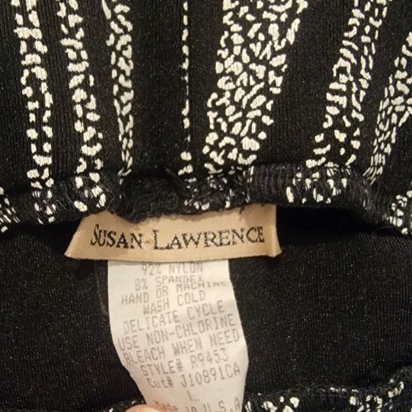 Susan Lawrence Maxi Black White Swirl Pattern Skirt Long Stretch Size Large - Picture 3 of 3